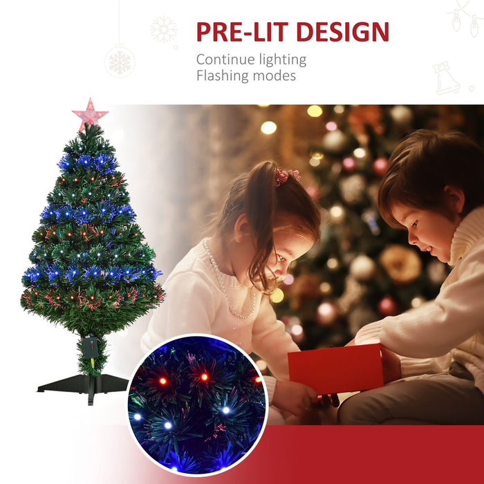 3ft Prelit Artificial Christmas Tree with Multi-Coloured Fiber Optic LED Green