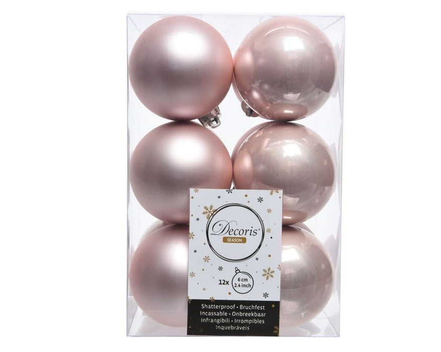 Shatterproof Blush Pink Bauble  6cm Pack of 12 - Christmas