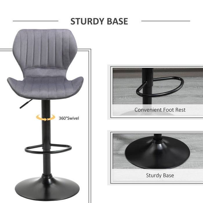 Premium Grey Velvet Swivel Chairs: Adjustable, Footrest, Set of 2 - High Quality Guaranteed!