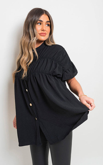 Rebecca Button Down Pleated Frill Tops - Sophisticated and Stylish for Any Occasion!