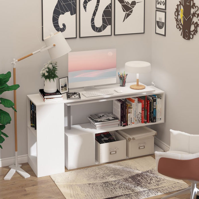 360� Rotating Corner Desk, L-Shaped-White