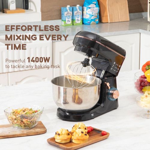 HOMCOM Electric Stand Mixer, 5L Food Mixer with Dough Hook, Whisk, Black