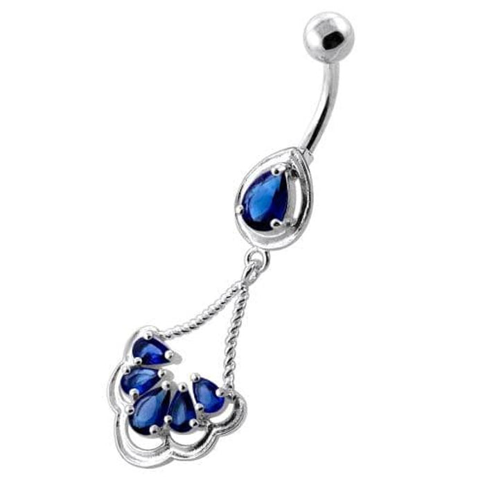 Fancy Flower Jeweled Dangling Navel Belly Ring