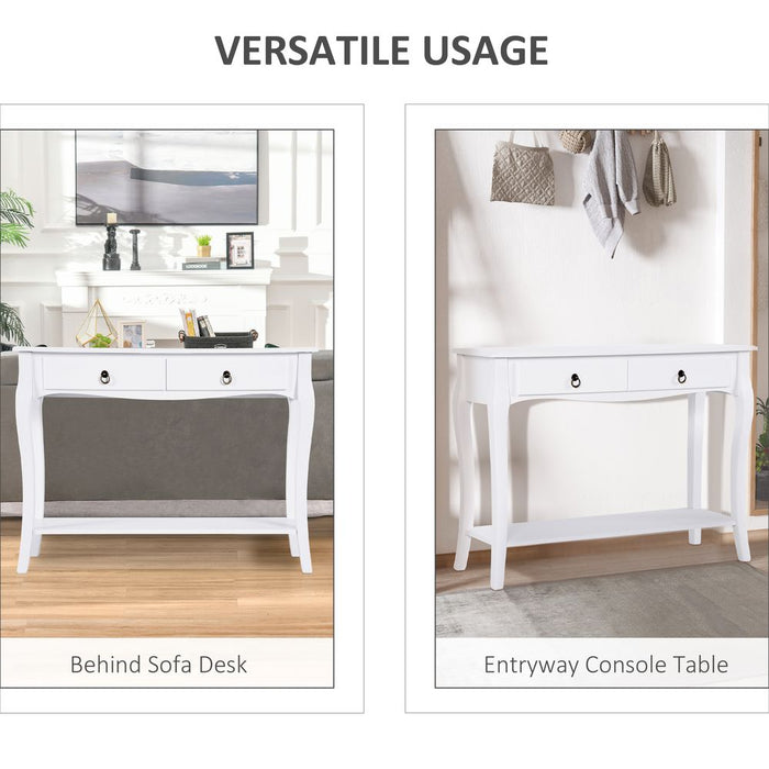 Console Table Storage Display Desk W/ 2 Drawers-Ivory White