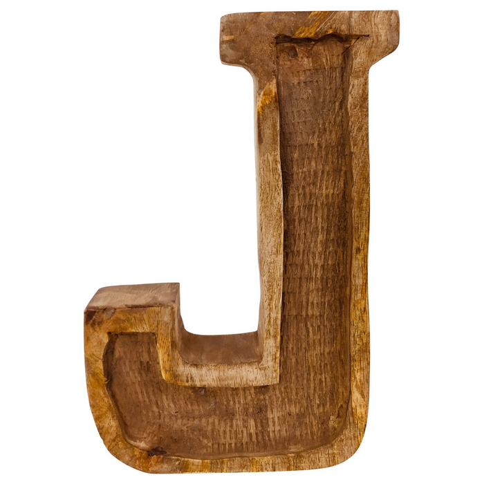 Rustic Hand Carved Wooden Embossed Letter J