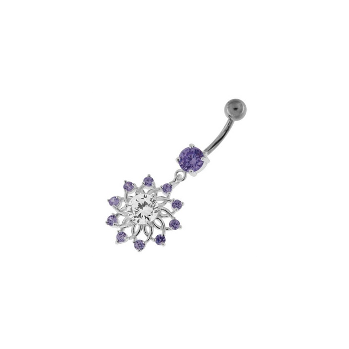 Jeweled Lotus Flower Sterling Silver Belly Button Ring