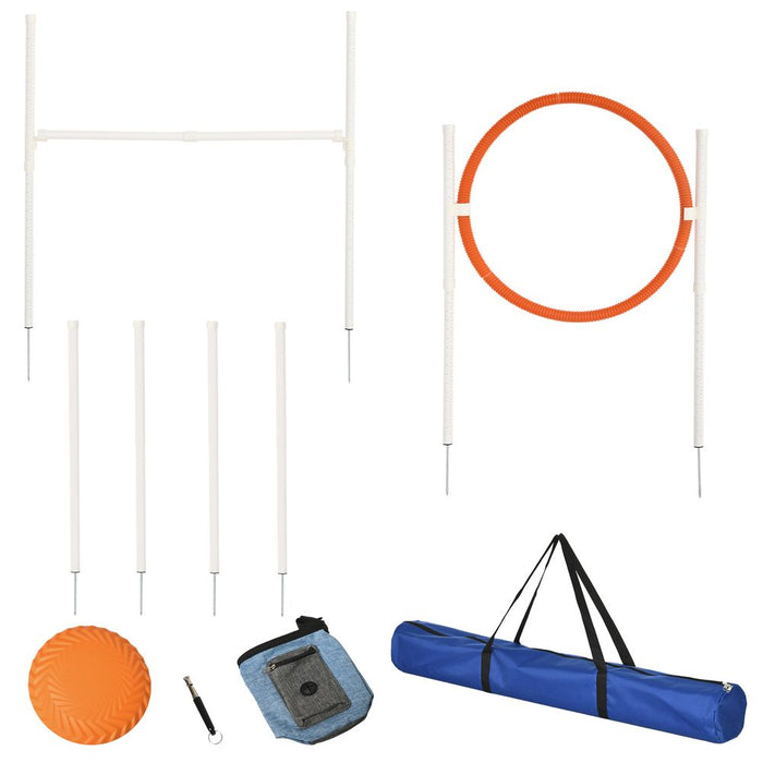 Premium Dog Agility Set - Train Pets w/ Frisbee, Jump, Ring & Poles - Multicoloured