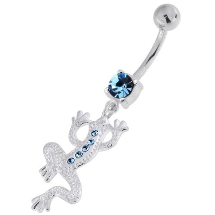 Jeweled Lizard with Frog Legs 925 Sterling Silver Navel Belly Piercing