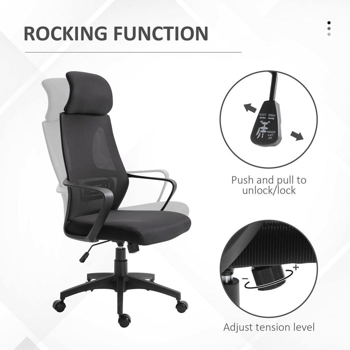 Premium Mesh Back Office Chair - Adjustable Height & Padded Headrest - High Quality & Comfortable - All Black Vinsetto