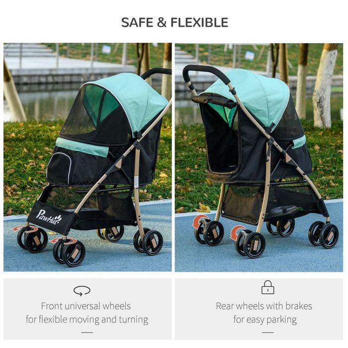 PawHut Pet Stroller for Small Dogs - Green, with Rain Cover