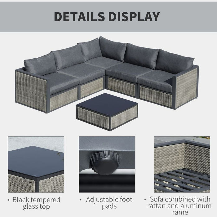 6 PCs Patio PE Rattan Sofa Set Sectional Conversation Furniture Set