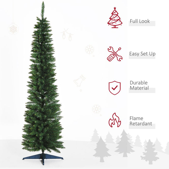 2.1m 7ft Artificial Pine Pencil Slim Christmas Tree 499 Branch Tips with Stand