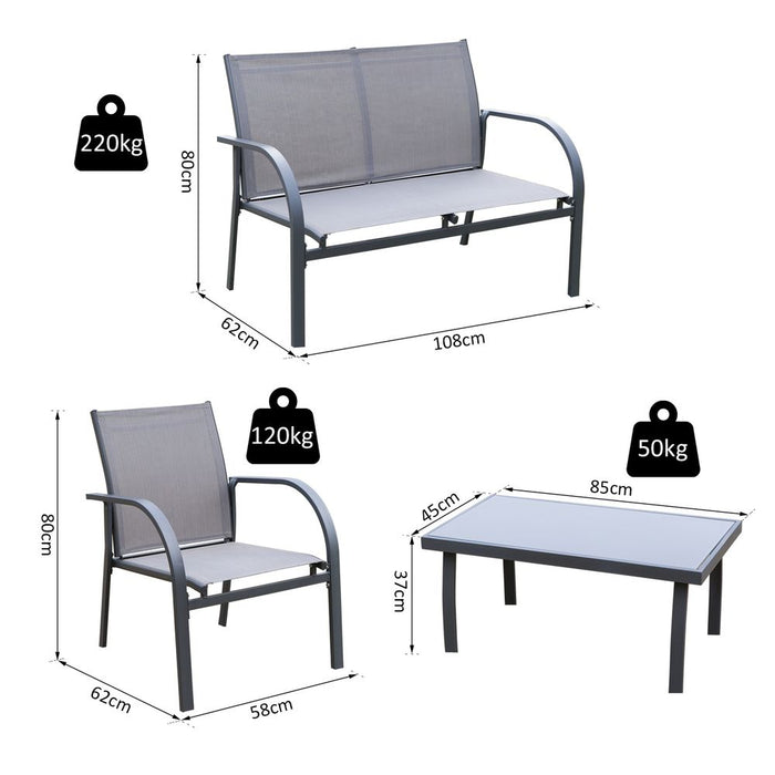 4-Pc Dining Set & Loveseat | Glass Top Table | Outdoor Garden | Grey