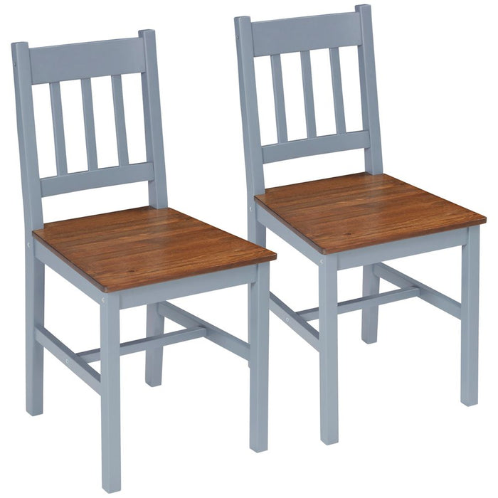 Premium Pine Wood Dining Chairs Set - Slat Back, Grey - Best Quality for Kitchen & Dining - Set of 2