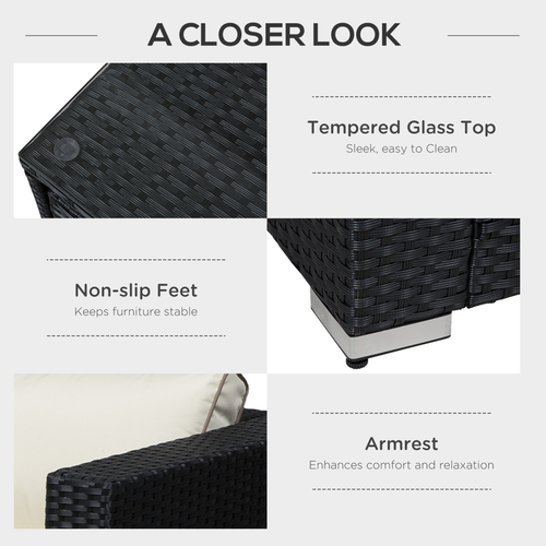 4-Seater Rattan Wicker Garden Patio Sofa Storage & Table Set Black