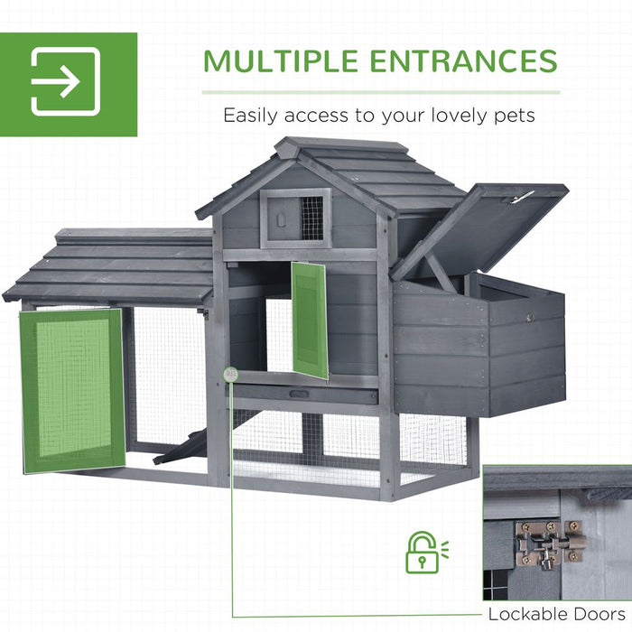 Pawhut Small Chicken Coop Hen Cage Nesting Box W/ Outdoor Run 150.5X54x87 Cm Grey