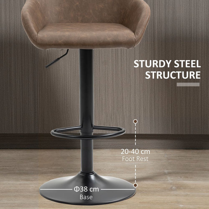 Premium Swivel Barstools: Set of 2, PU Leather, Steel Brown