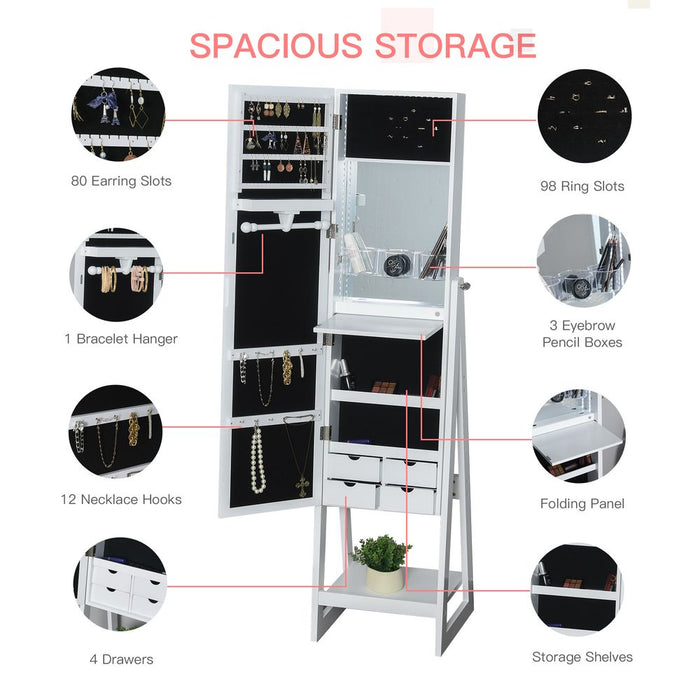 Premium Freestanding Jewellery Storage Armoire - 2 Mirrors, Drawers, Hooks, Lights