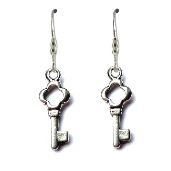 Silver Plated Key Drop Earrings - High-Quality Gift