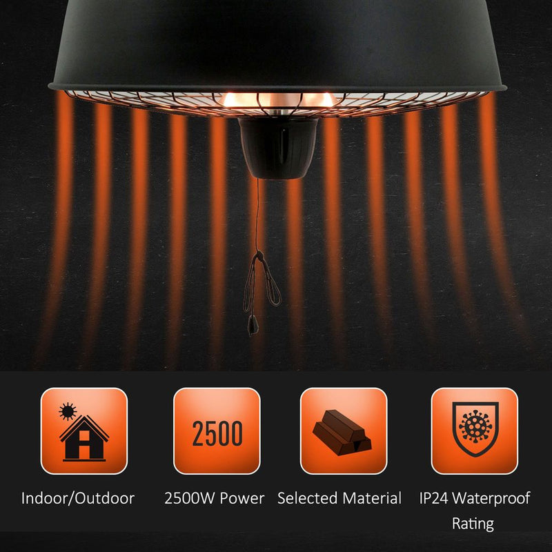 Adjustable Infrared Heater - 1000/2500W, Halogen Electric, Light & Heat, Ceiling Hanging