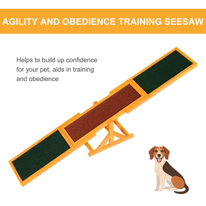 PawHut Wooden Pet Seesaw for Big Dogs, Agility Training Equipment for Dogs with Anti-Slip surface, 180 x 30 x 30cm - Natural