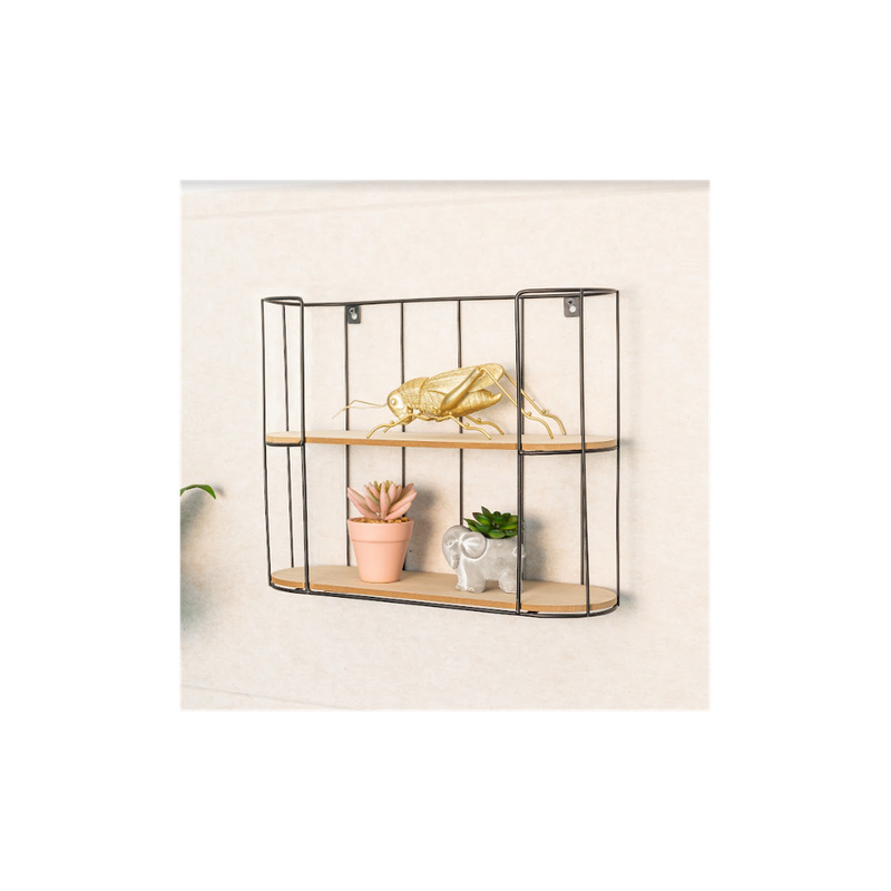 Premium Quality 2 Tier Bar Wall Shelf - Heavy-Duty Iron - Stylish Black + Oak Finish