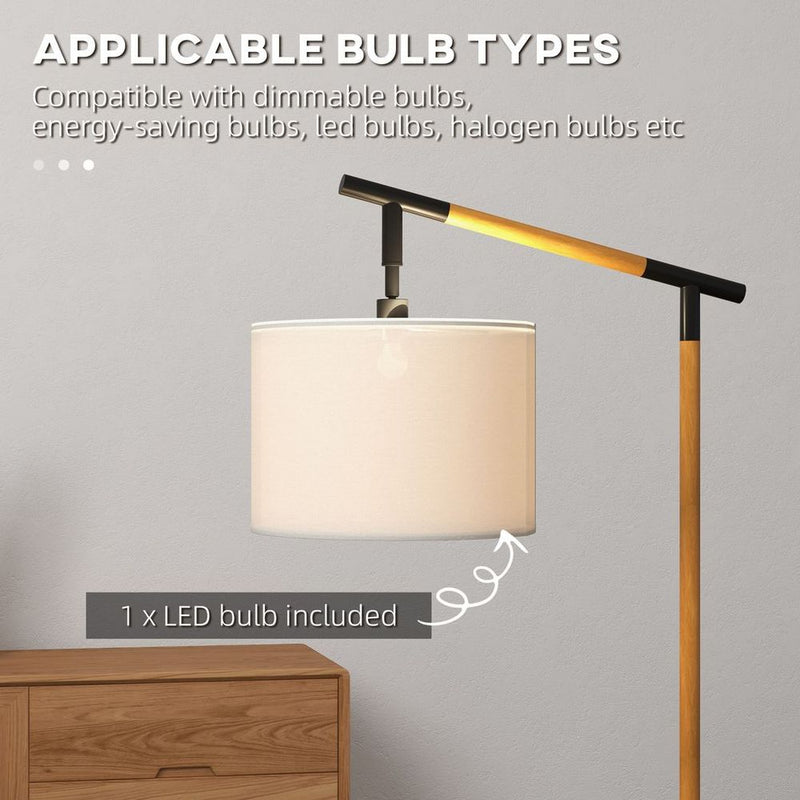 HOMCOM Floor Lamp: 350° Rotating Lampshade, LED Bulb, Brown - Professional Quality