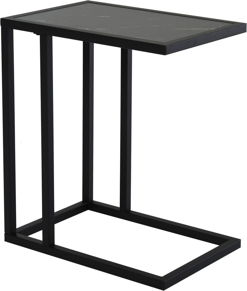 HOMCOM C Shape End Table w/Metal Frame Marble-Effect Top Sofa Side Table Narrow Snack Coffee Table for Living Room, Grey Marble Effect