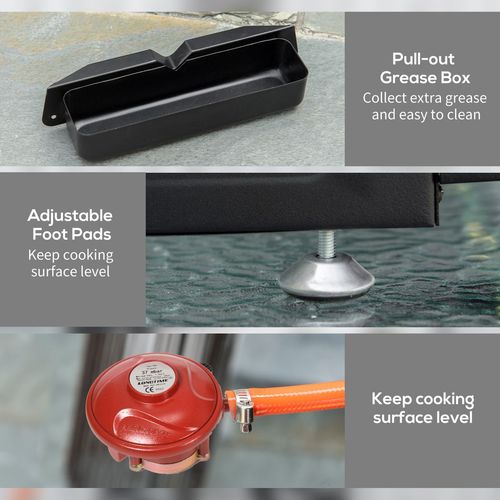 Outsunny Portable Gas Plancha BBQ Grill with 2 Stainless Steel Burner, 6kW