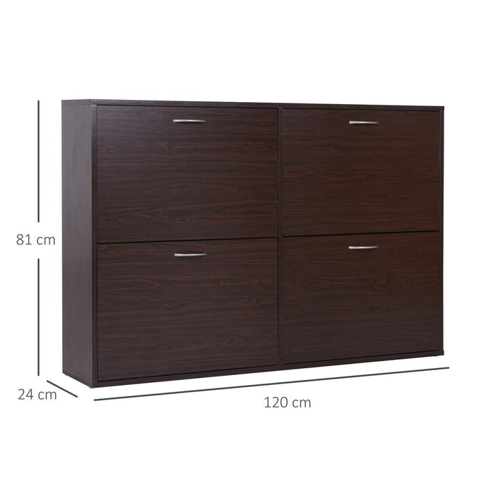 4 Drawer Shoes Cabinet Pull Down Shelf Storage Organiser Dark Brown