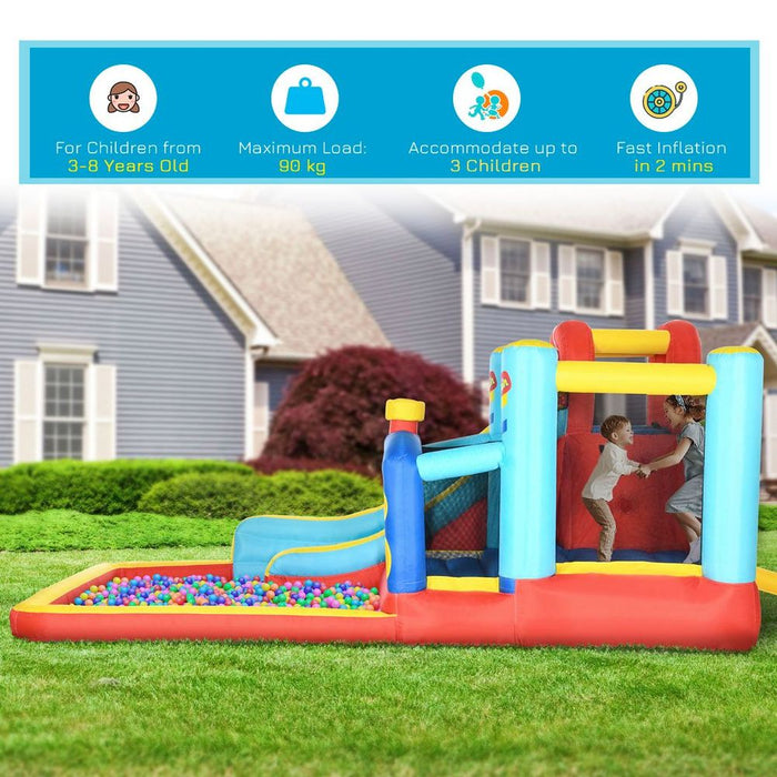 Outsunny 4 in 1 Kids Bouncy Castle Slide Pool Trampoline Climbing Wall Blower