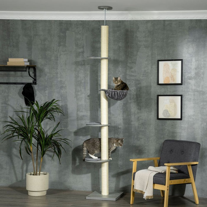 Ultimate 250cm Cat Tree: 5-Level Tower, Hammock, Floor-to-Ceiling Design