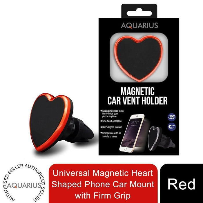 Aquarius Magnetic Heart Phone Car Mount, Firm Grip, Red: Universal, 360° Rotation, Compatible with iPhone & Samsung