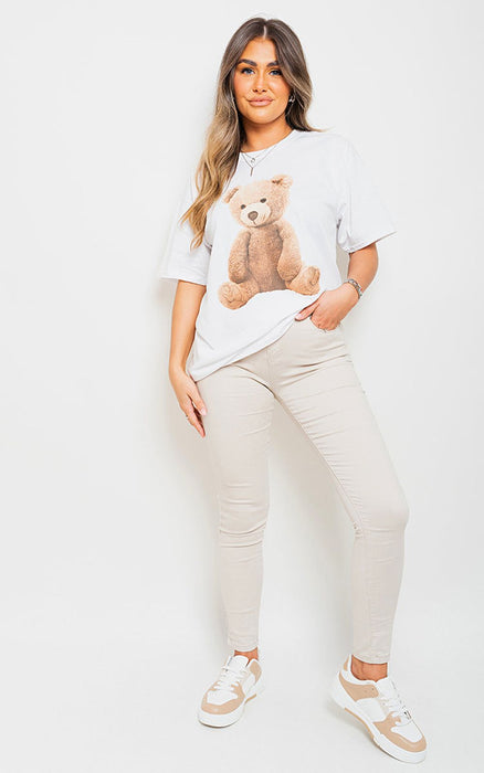 Short Sleeve Teddy Bear Printed Oversized Casual Top