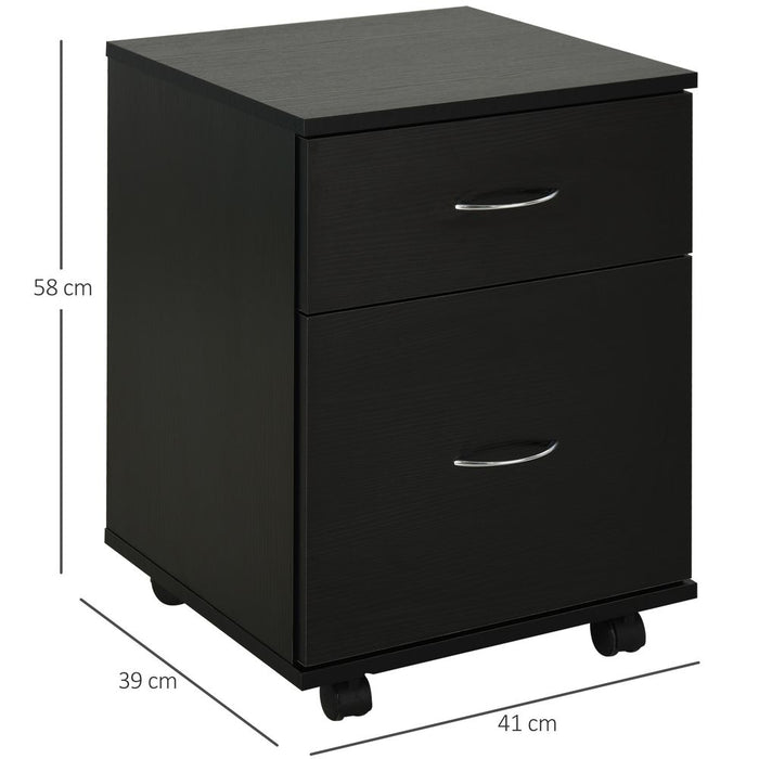 HOMCOM 2 Drawer Filing Cabinet with wheels, Mobile File Cabinet for Home Office, Small Printer Stand, Black