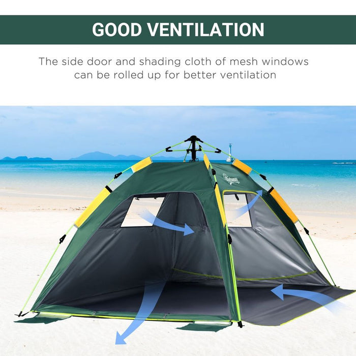 Outsunny 2 Man Pop-up Beach Tent Sun Shade Shelter Hut w/ Windows Door Green