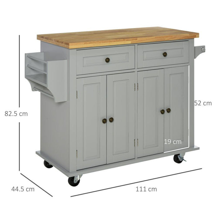 Versatile Rolling Kitchen Island Cart- Rubber Wood Top, Spice Rack, Towel Rack- High-Quality Storage Solution