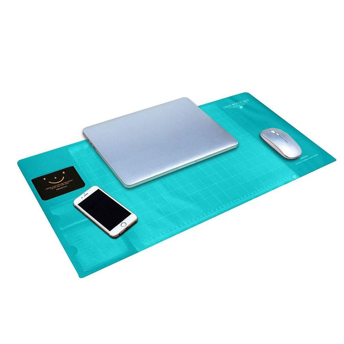 AQ Multifunctional Desk Mouse Mat - Blue. Eco-Friendly PVC+DS Materials. Calendar, Phone Holder, Quality Design.