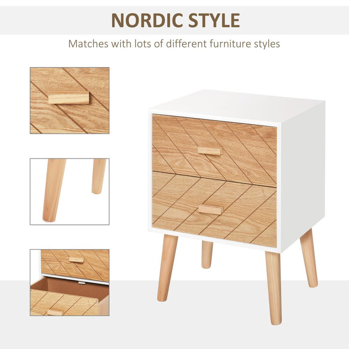 Nordic Style 2 Drawers Side Cabinet Wooden Bedside Table Storage Chest