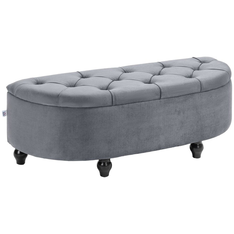HOMCOM Semi-Circle Storage Ottoman Bench Tufted Upholstered Accent Footrest