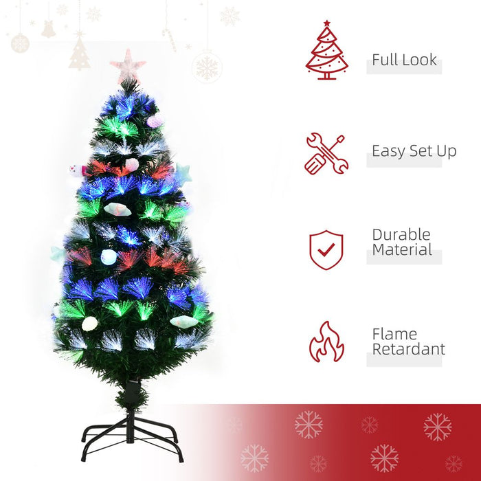 4FT Pre-Lit Artificial Christmas Tree Baubles Fibre OpticFitted Star LED Green