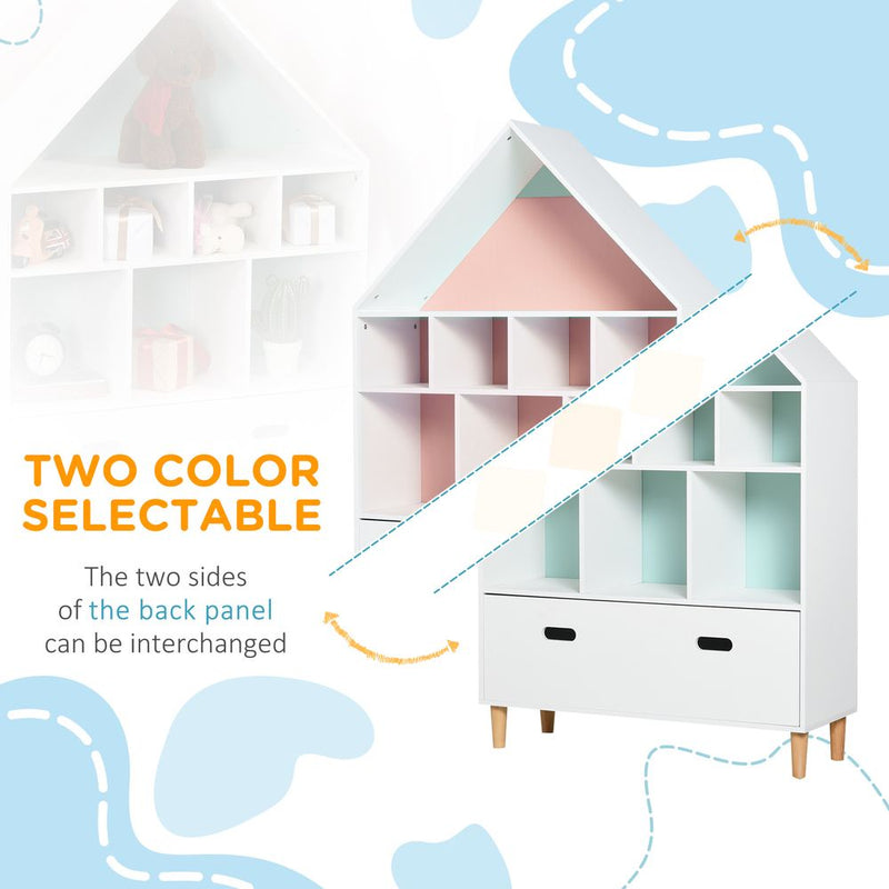 HOMCOM Kids Wooden Bookshelf Chest and Toy Storage Unit w/Drawer, Children's Bookcase Organizer Cabinet Blue/Pink