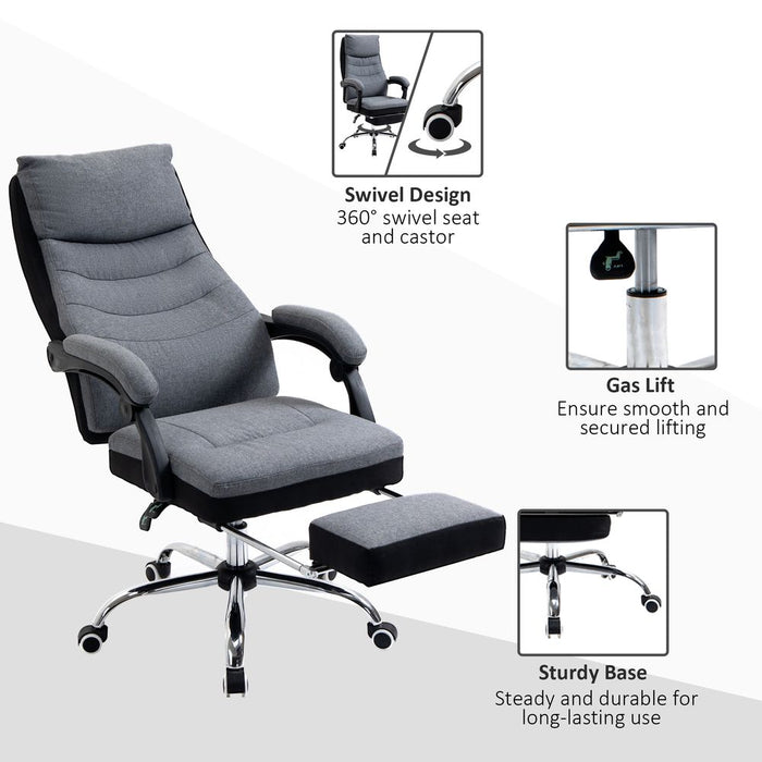 Vinsetto Office Chair Fabric Executive Desk Chair, 135° Reclining Computer Chair with Adjustable Height, Swivel Wheels and Retractable Footrest, Grey