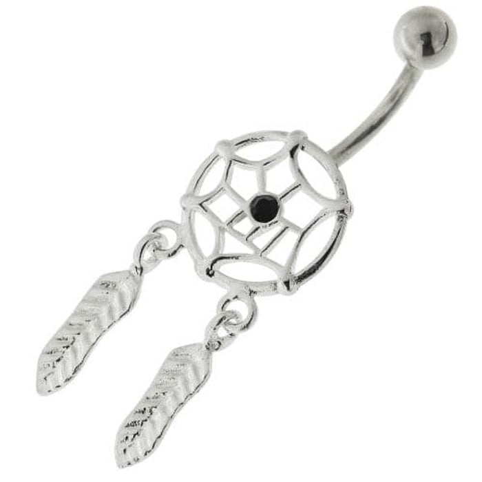 Center Jeweled Dream Catcher Sterling Silver Belly Button Ring