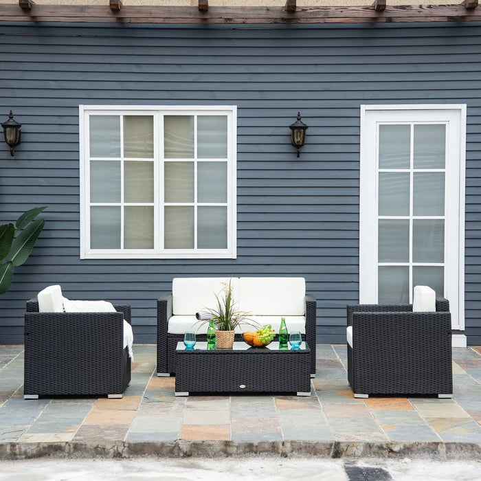 4 Pieces Rattan Sofa Set, Steel-Black