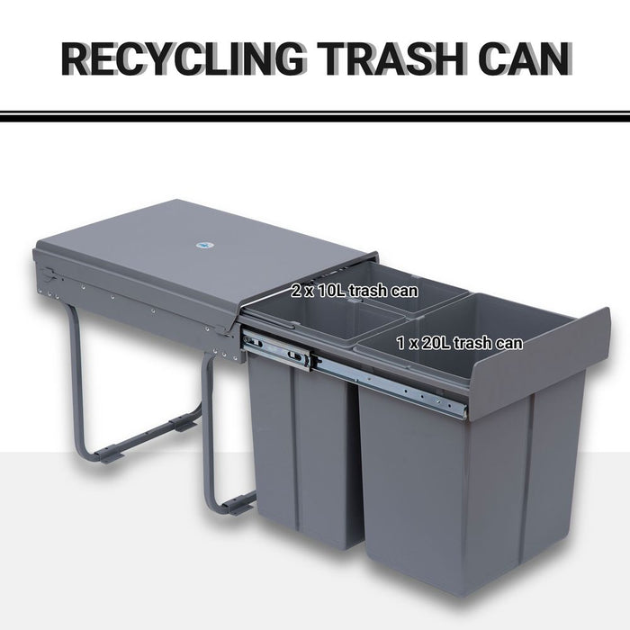 Recycle Waste Bin Pull Out Dustbin Recycling Cabinet  40L-Grey