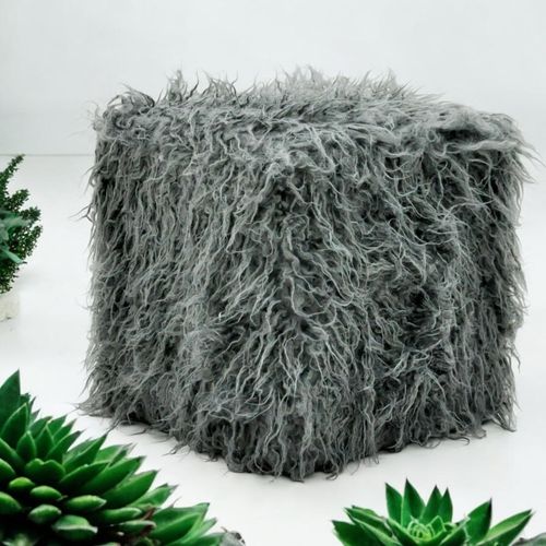 38CM DARK GREY FLUFFY FOOTSTOOL