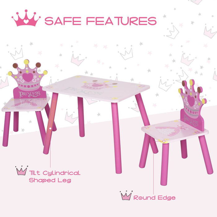 Princess Crown Chair Table Set 2-4 Yrs Pink HOMCOM: Kids Home Furniture 3 Pcs