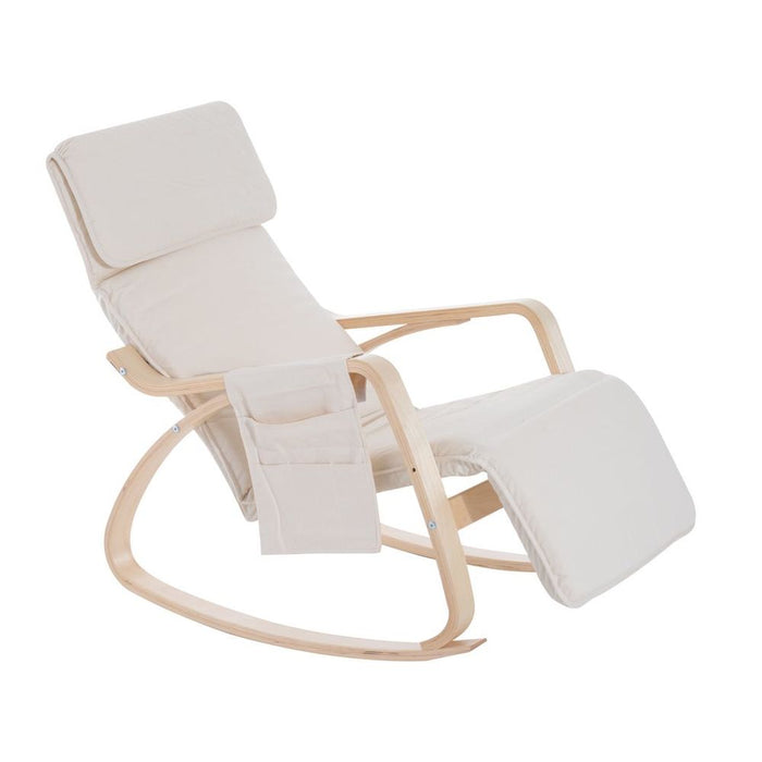 Premium Rocking Chair Recliner - Adjustable Footrest - Cream White