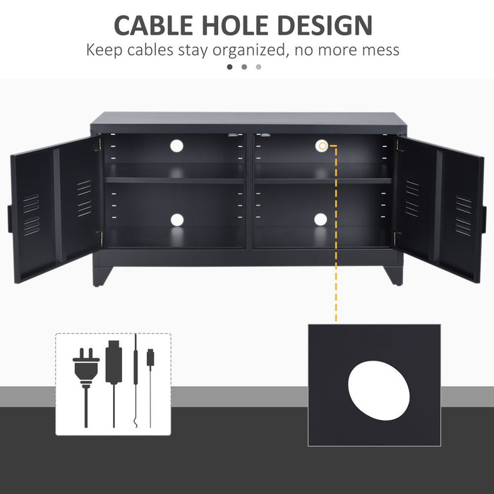 Premium TV Stand: 119Wx40Dx63.5H cm, Black - High Quality Cold Rolled Steel, Ample Storage Space